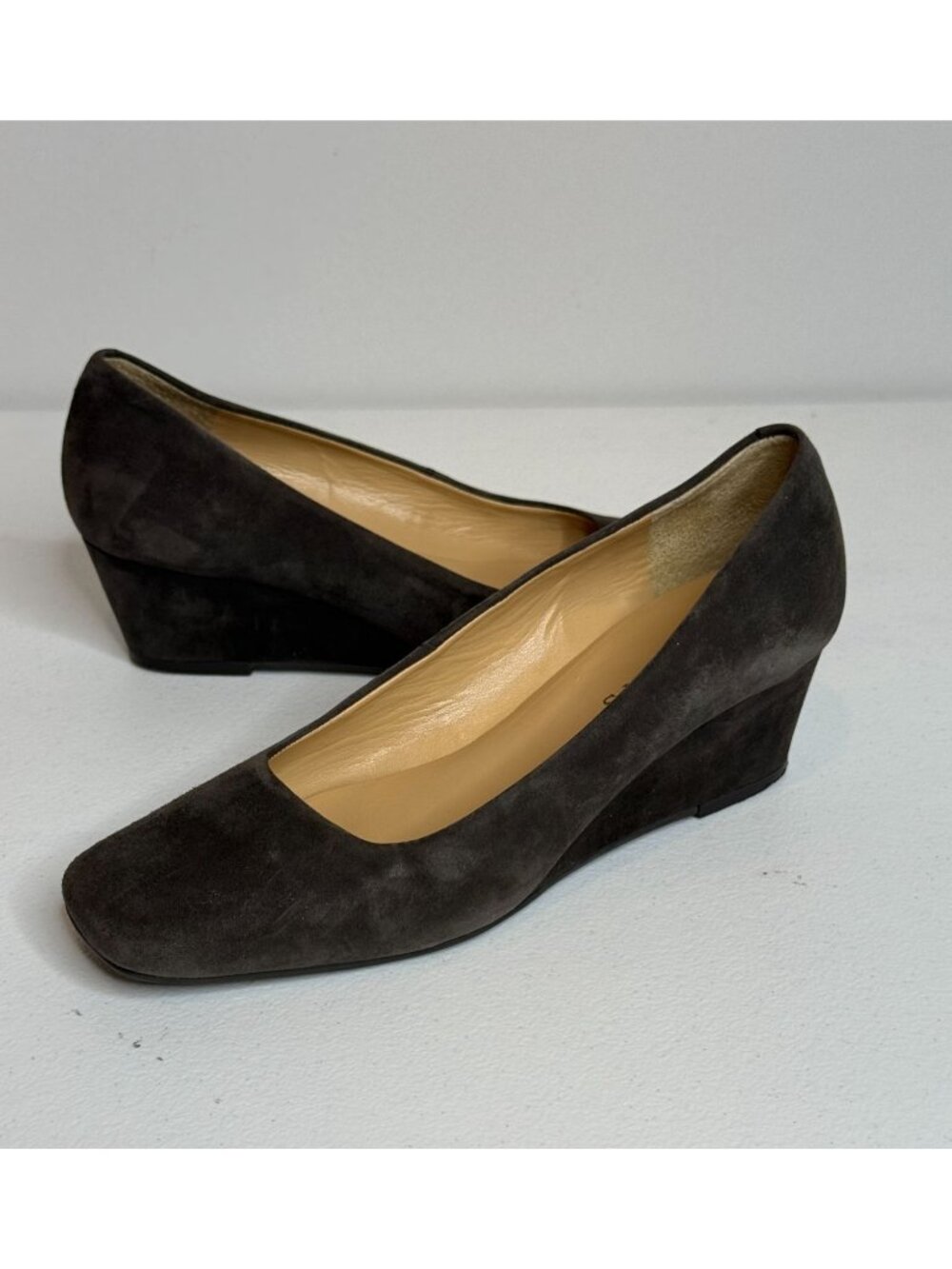 Talbots 6.5M Brown Suede Wedge Pumps Square Toe Leather Shoes